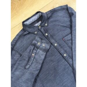 32 Bar Blues Men's Medium Dark Wash Textured Heavy Button Down Long SleeveShirt